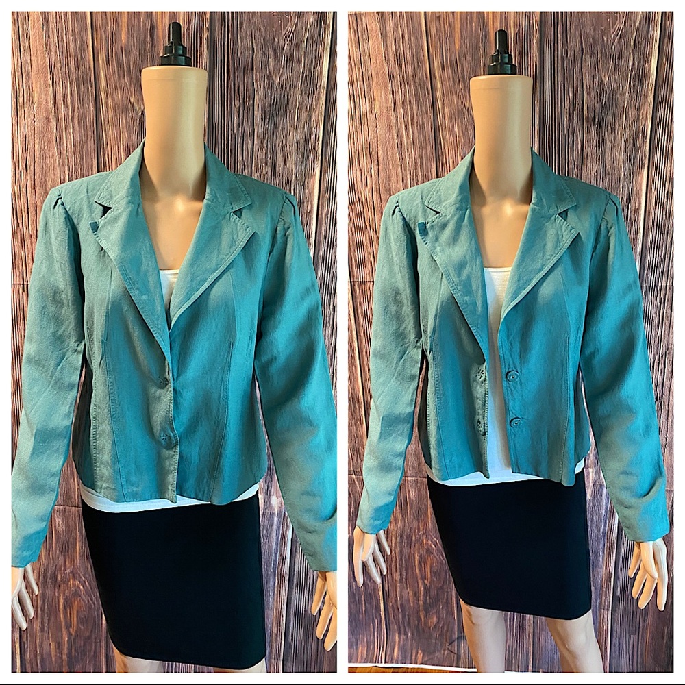 Cato size 12 sea foam green teal boho linen light weight button up linen